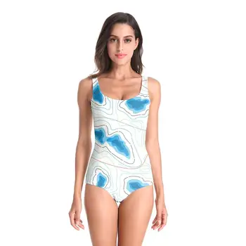 

New Sleeveless colorful line Water ripple 3D Beach Style Suit Printed Girl Swimsuit One Piece Swimwear women Cosplay Funny