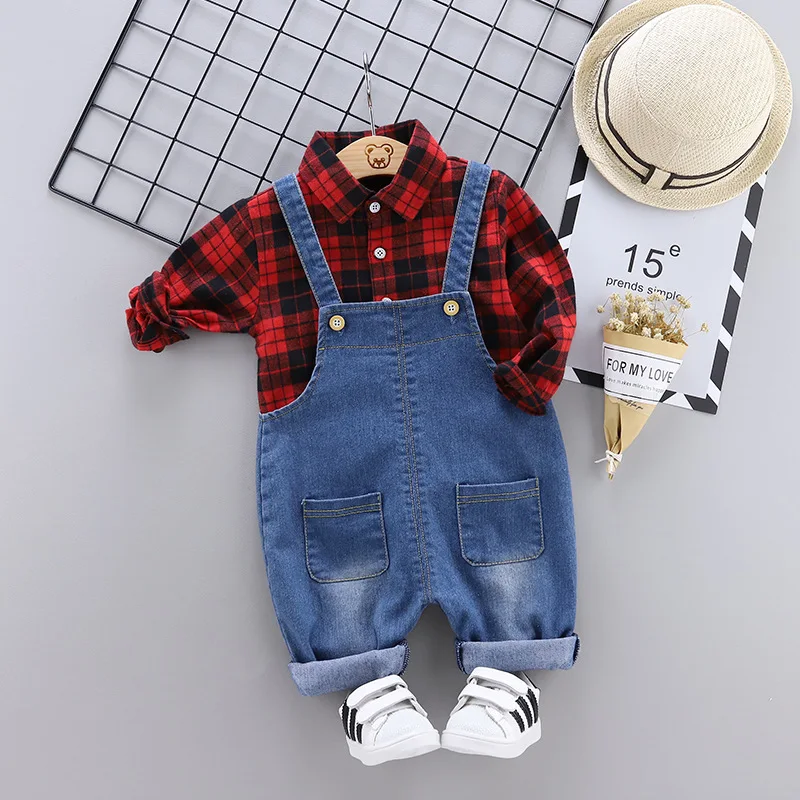 

Male Baby Autumn Clothing Set 2019 New Style Have CHILDREN'S Garment BOY'S Spring Autumn Clothing Plaid Shirt Suspender Pants Bo