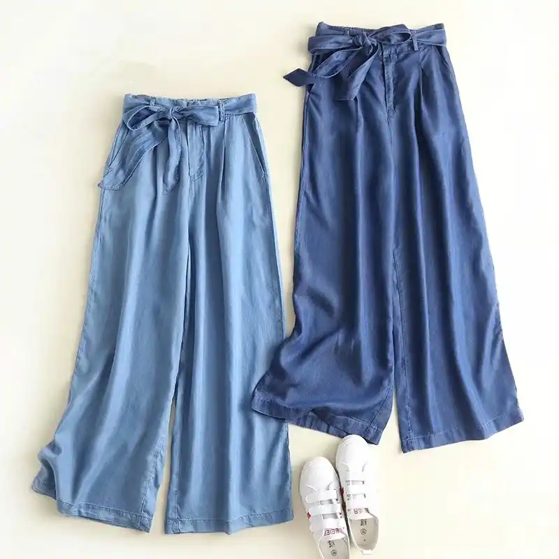 denim wide leg palazzo pants