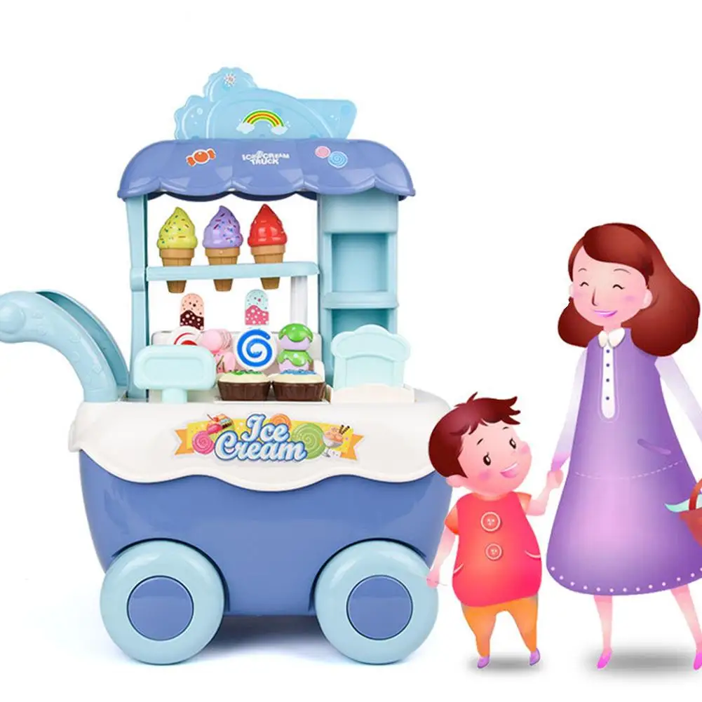 

DIY Assembly Simulation Ice Cream Trolley Model LED Music Kids Pretend Play Toy Simulation Kitchen pretend toy