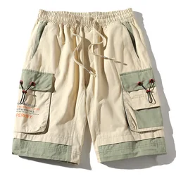2023 Summer Cargo Shorts With Pockets Cotton Streetwear Casual Men's Shorts Ribbons Bermuda Short Pants Men шорты мужские