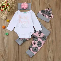 Детская одежда Одежда для мальчиков и девочек Комбинезон с буквенным принтом для новорожденных девочек, топы + штаны с цветочным принтом +