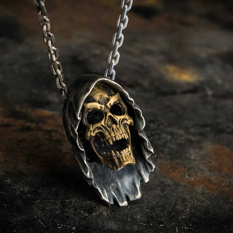 Decaying Gold Color Copper Skull Pendant Necklace Men Biker Rock Punk Jewelry