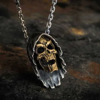 

Charms steampunk pendentif Gold Skull Pendant Necklace Men's Fashion Biker Rock Punk Jewelry Antique Retro Chain Gift OSDZ035