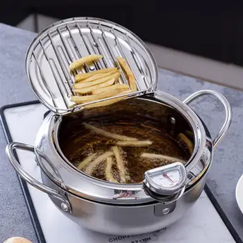 

1Pc Induction Cooker General Purpose Fryer With Lid Controllable Low Temperature Fryer With Thermometer(Silver)