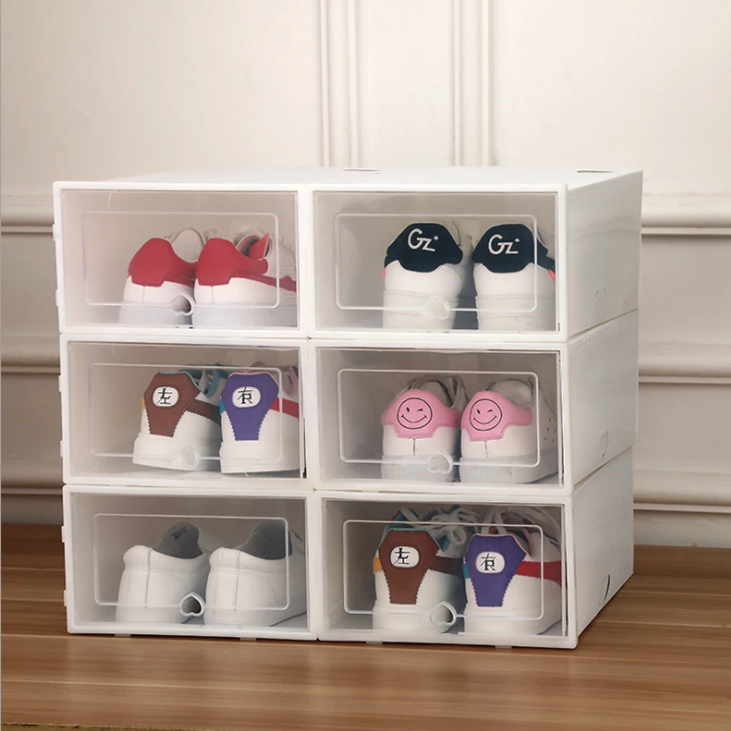 

6 Pcs/ Set Of Thick Transparent Clamshell Shoe Box Drawer Plastic Shoe Box Stackable Shoemakers Box Dust Clothes Storage Box