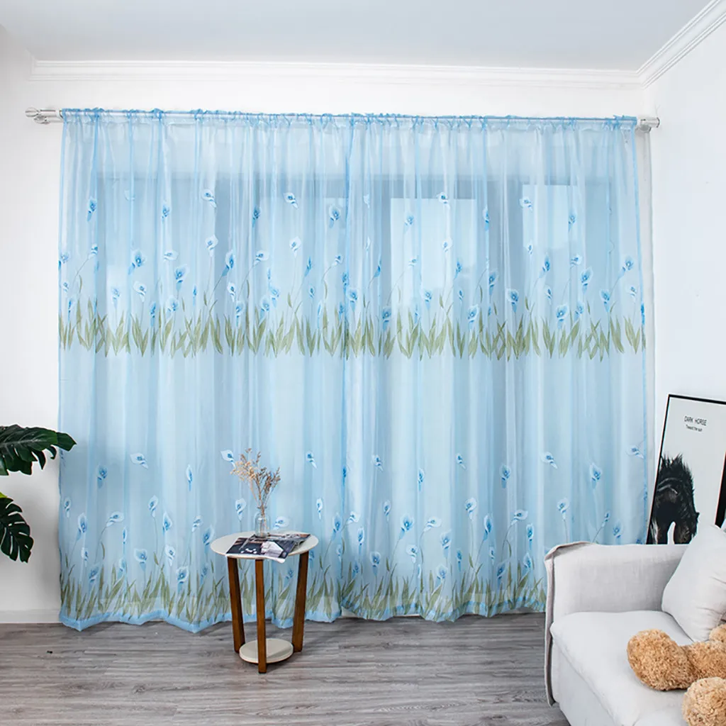 

Multicolor Trumpet curtain Leaves Curtain Tulle Window Voile Drape Valance 1 Panel Fabric For Living Room Blackout Decoration#45