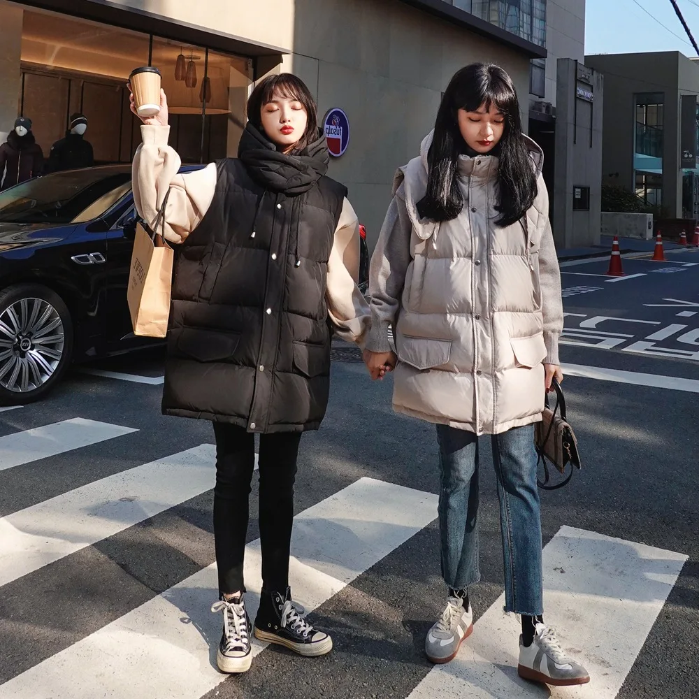 

Photo Shoot Korean-style Fashionable Hooded Cotton-padded Clothes Vest Coat 2019 Winter New Style WOMEN'S Dress Retro Laziness-S