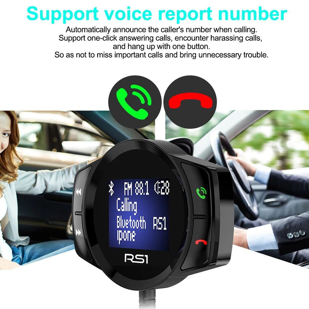 Автомобильное зарядное устройство RS1 Smart Bluetooth V4.2 с двумя USB портами|MP3-плеер для