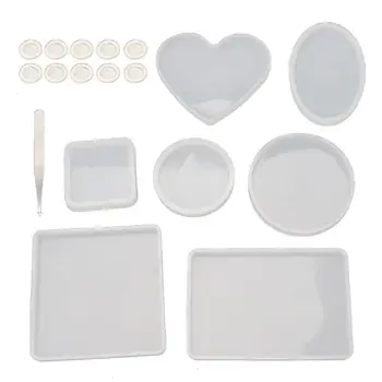

18Pcs Handmade Coaster Silicone Resin Mold Round Square Rectangle Heart Oval Bottom DIY Molds Kit Jewelry Making Tools