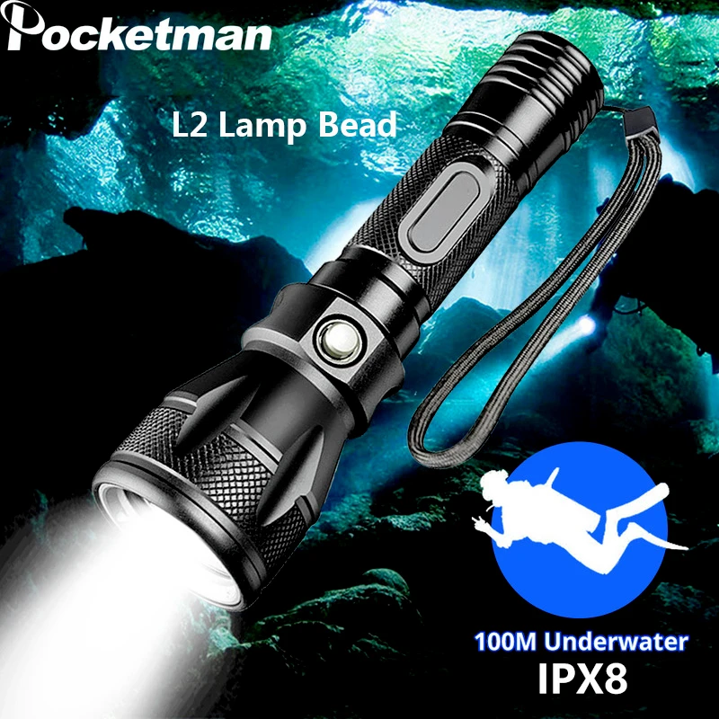 60000LM Professional Diving LED Flashlight Torch T6 Diving Light IPX-8 18650