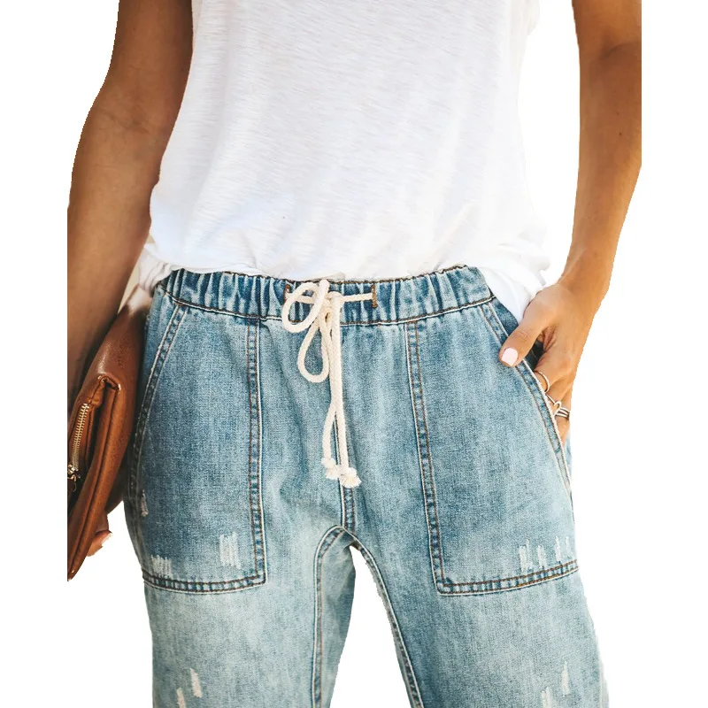 Jeans Woman Elastic Waist Fashion Straight Ripped Plus Size Jeans Women 2020