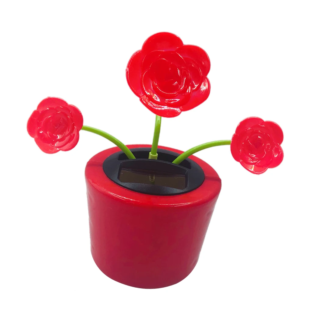 Solar Powered Automatic Swing Rose Flower Toy Car Home Window Decoration Suncatcher Doll Model Shop Cafe Ornament