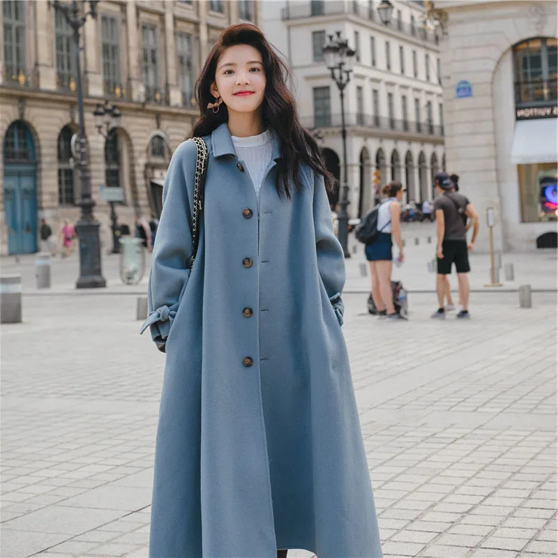 

Photo Shoot Woolen Coat Women's over-the-Knee Short-height Mid-length Thick 2019 Popular New Style Fashion Autumn And Winter Woo