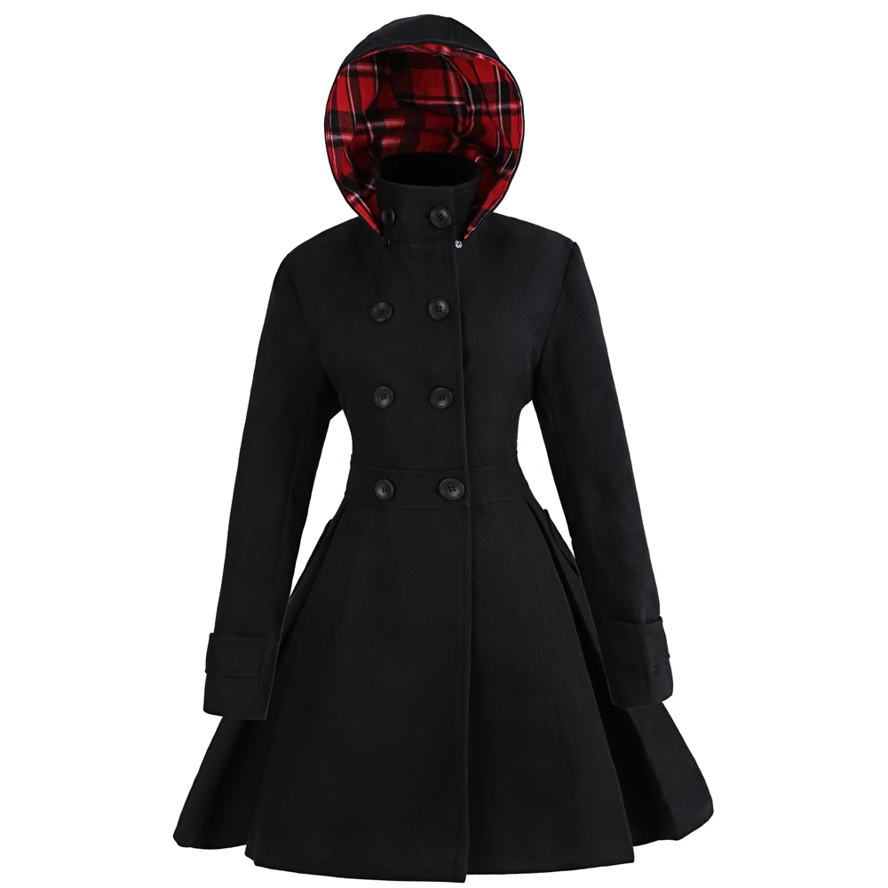 Зимнее шерстяное пальто для женщин, двубортное Свободное пальто для девочек, высокое качество, с карманами, вельветовое, средней длины, теплое платье, пальто, куртки XXL - Цвет: Черный