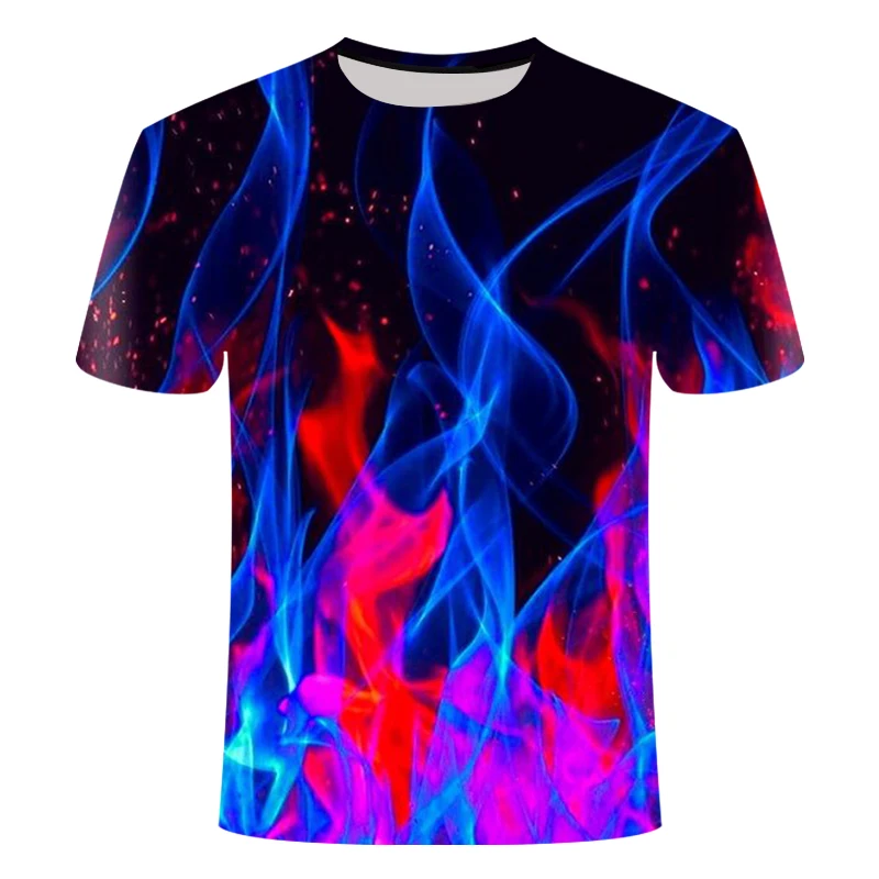 3d футболка Повседневная Camiseta Preta Streatwear Flamejante Pano Vermelho Azul de Manga Curta 2020 Moda Verao dos