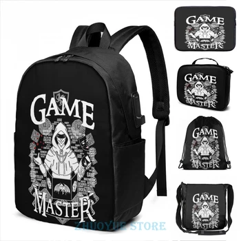 

Funny Graphic print Game Master - White USB Charge Backpack men School bags Women bag Travel laptop bag