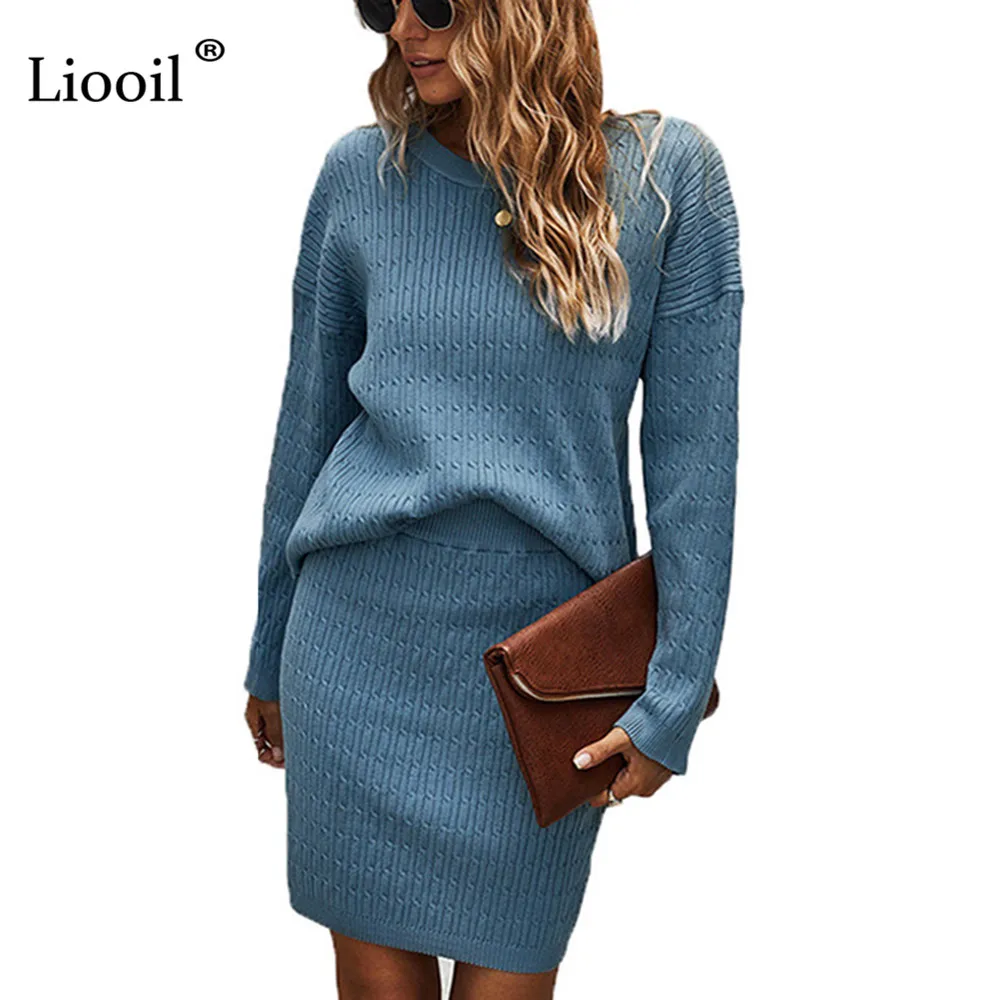 Комплект из двух предметов Liooil женская одежда свитер и юбка Топ с длинным рукавом