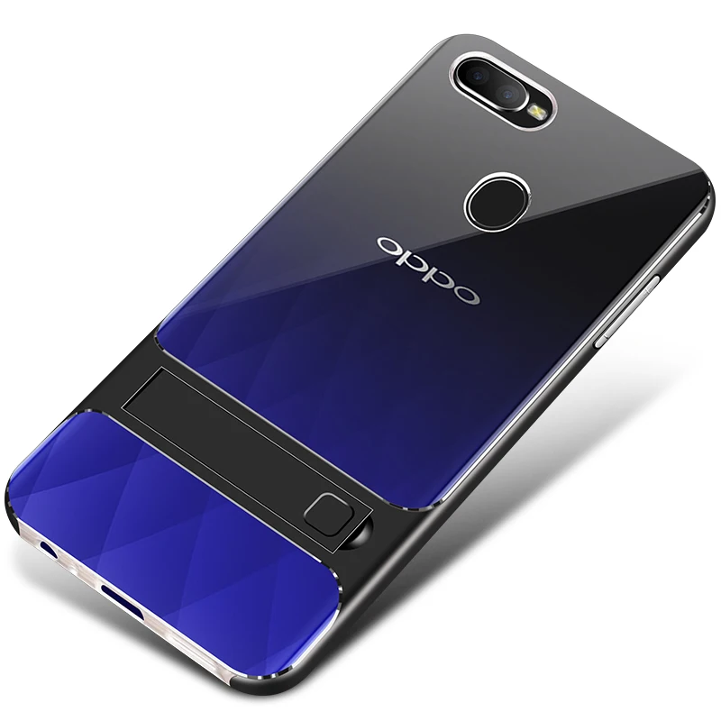 Чехол для мобильного телефона, чехол для OPPO F7 F9 Pro, мягкий 3D стенд, 360 Защитный Гибридный Силиконовый чехол для телефона OPPOF7 OPPOF9 F9Pro, милая сумка - Цвет: Crystal Black