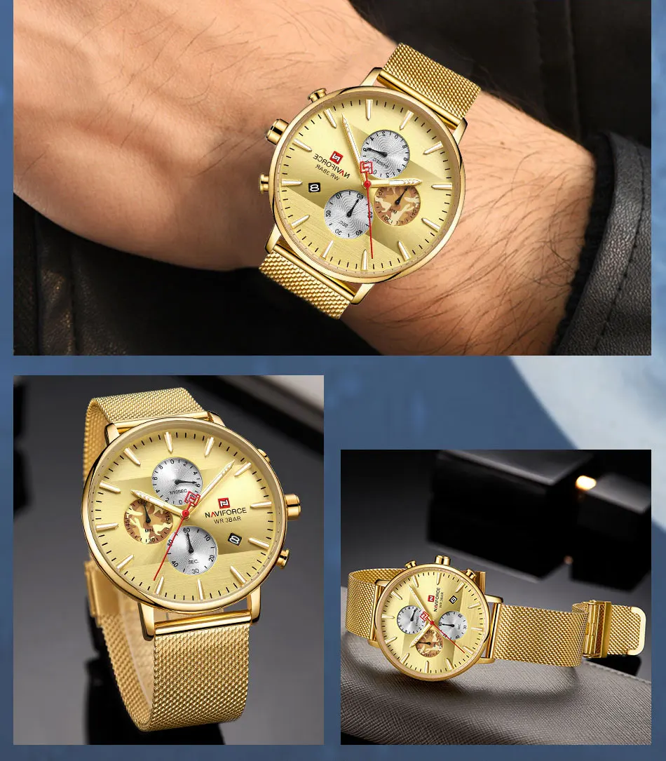 NAVIFORCE мужские модные кварцевые часы люксовый бренд хронограф из нержавеющей стали наручные часы мужские водонепроницаемые аналоговые Мужские часы