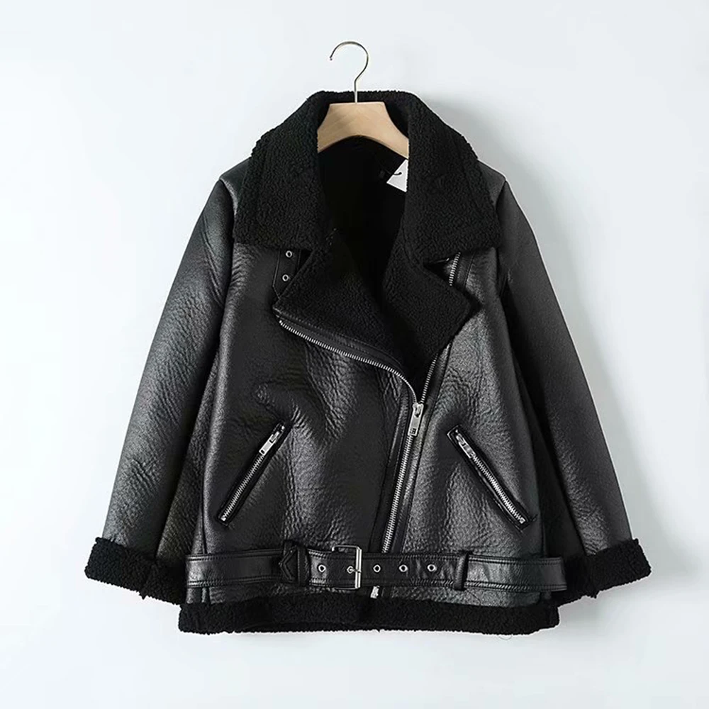 Модная мотоциклетная куртка ZA, пальто для женщин, отложной воротник, длинный рукав, карман на молнии, металлическая пряжка, осенне-зимнее пальто - Цвет: 02
