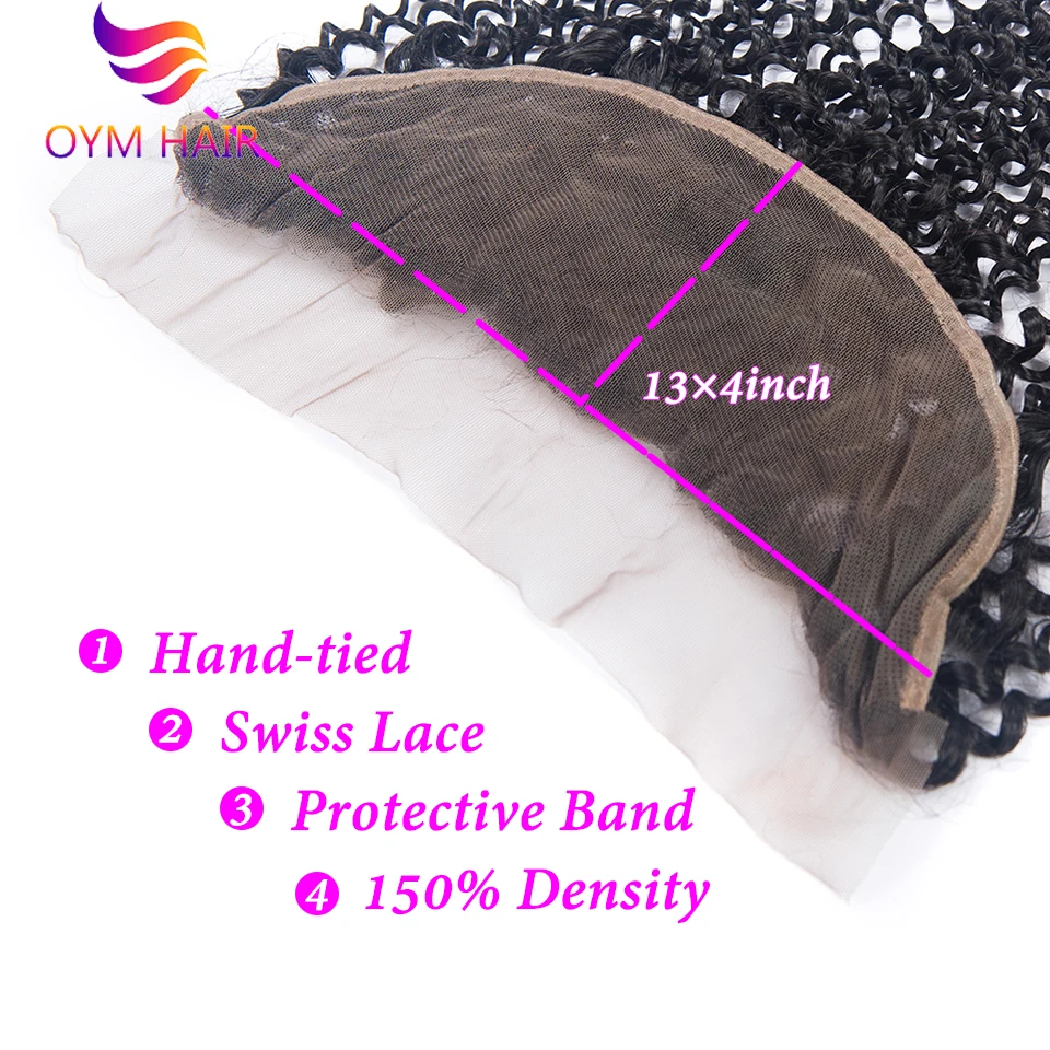 Kinky Curly Bundles With Frontal Closure Brazilian Hair Weave Bundles With Closure Non-Remy Human Hair Bundles With Closure