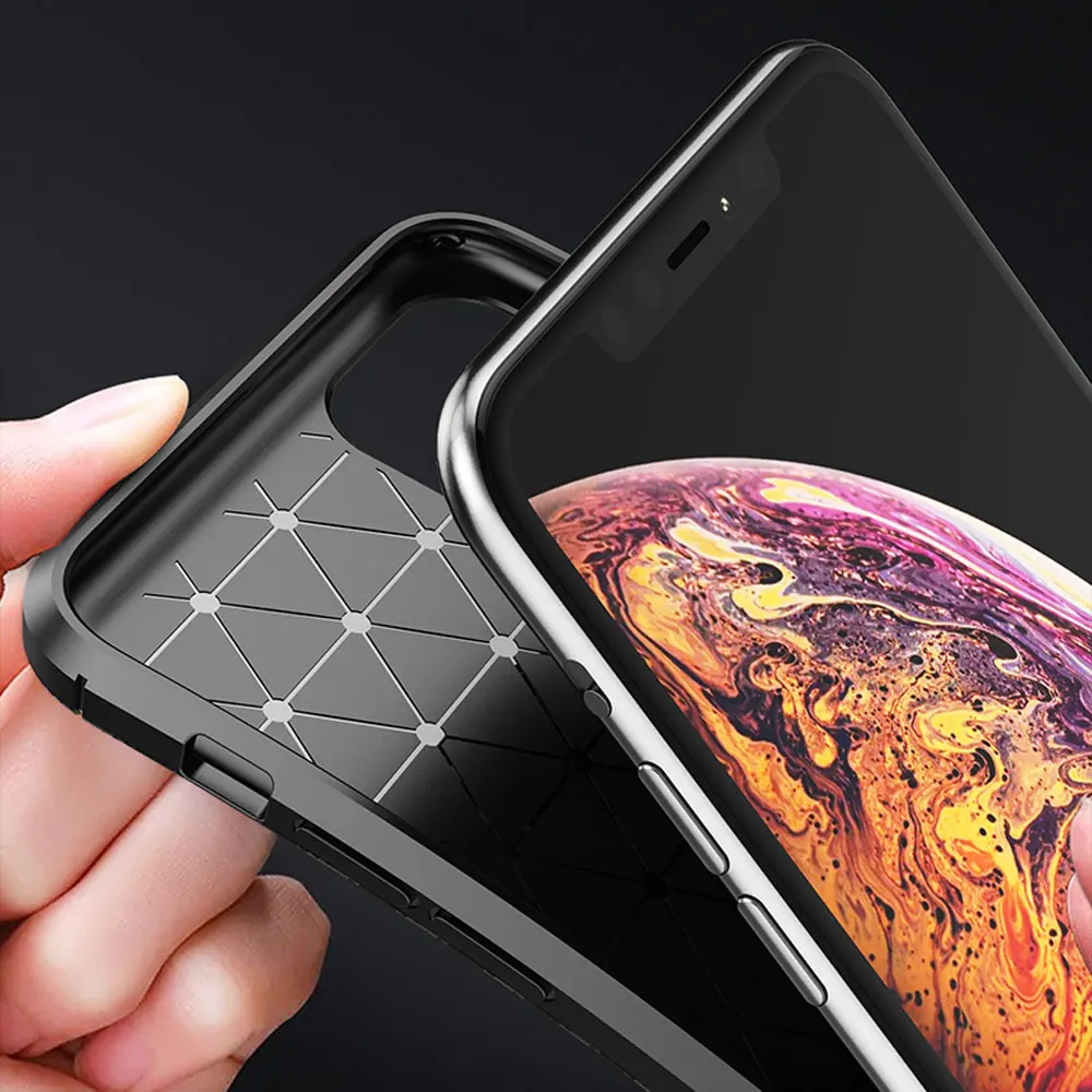Тонкий мягкий резиновый чехол для iPhone 11 Pro Max XS XR X 7 8 Plus из углеродного волокна