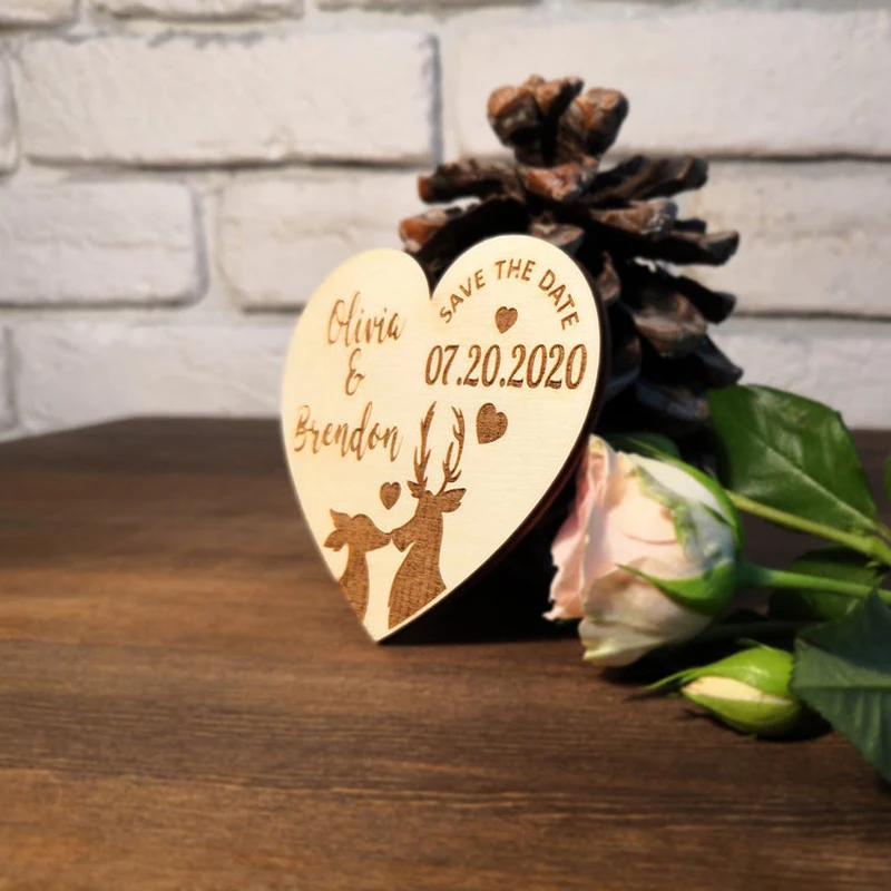 Wood Save The Date Magnets Heart Save The Date Magnet Personalized Wedding Magnets Unique Wedding I - 4000240209471