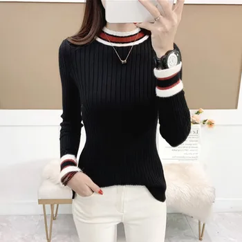 

Women Patchwork Sweater Female Pullover Jumper Long Sleeve Thick Winter Clothes Korean Turtleneck Knit Sweaters
