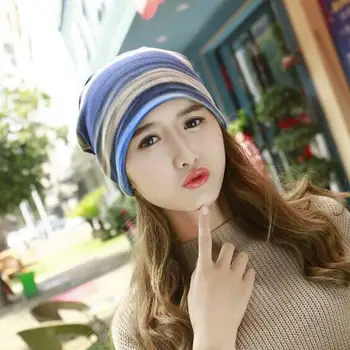 

Fashion Women Rainbow Stripe Beanie Stacking Slouch Winter Warm Turban Hat Cap
