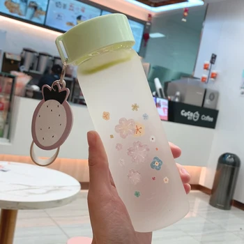 

Korean INS Creative Floret Glass Frosted Borosilicate High Temperature Resistant Glass with Rope Lid 350ml Portable Water Bottle