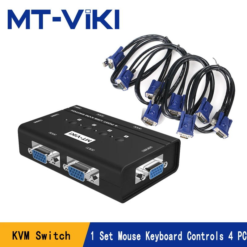 

MT-VIKI 4 Port Manual VGA KVM Switch with USB Console and Original Cable 1 set of keyboard & mouse controls 4 computer MT-460KL