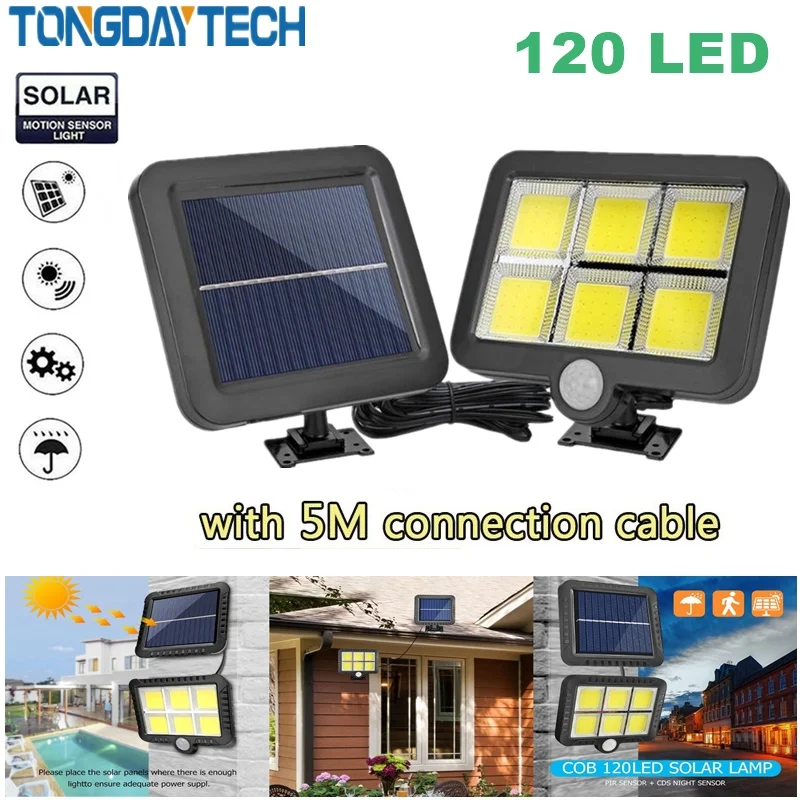 TONGDAYTECH 120 светодиодный солнечный светильник уличный водонепроницаемый IP65 PIR