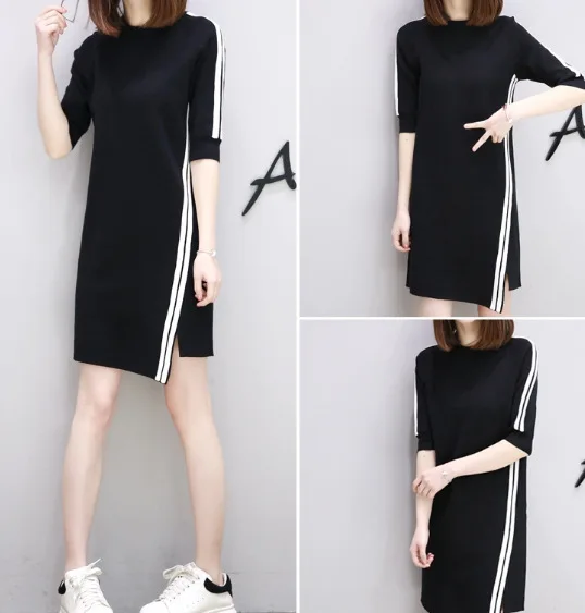 

2019 Spring Clothing New Style Three-quarter-length Sleeve Casual Slimming Mid-length Irregular Spring And Autumn Dress Women's