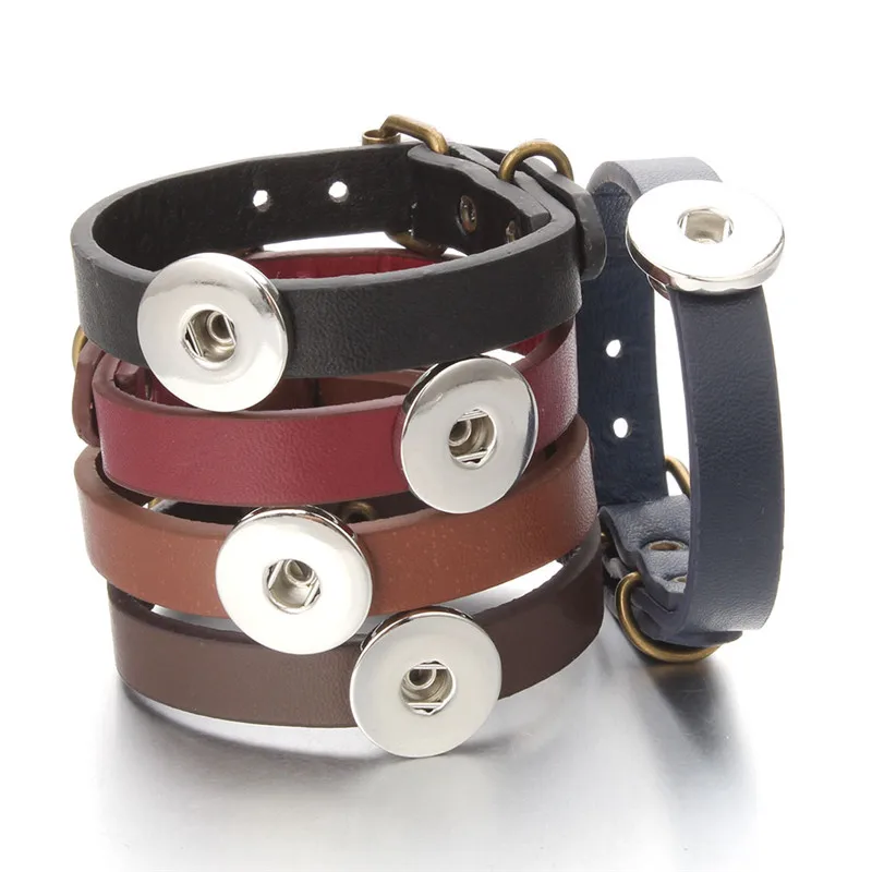 패션 스냅 주얼리 가죽 스냅 버튼 시계 팔찌, 18mm 스냅 팔찌 간단한 가죽 팔찌 여성 남성 ZE439 