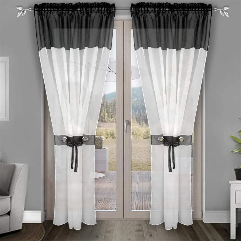 

Flying Tulle Fabric with White Voile and Color Voile Curtain for Bedroom and Big Window with Plastic Ring and Same Color Voile f