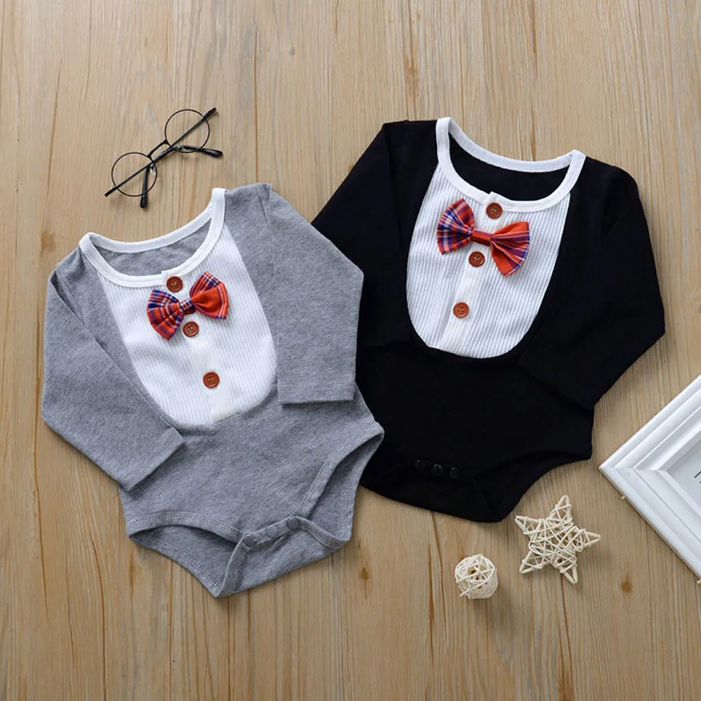 

Baby Jumpsuit New Born Baby Clothes Autumn Infant Baby Boys Gentleman Bodysuit Bow Splice Romper Clothes Kombinezon Dziecko