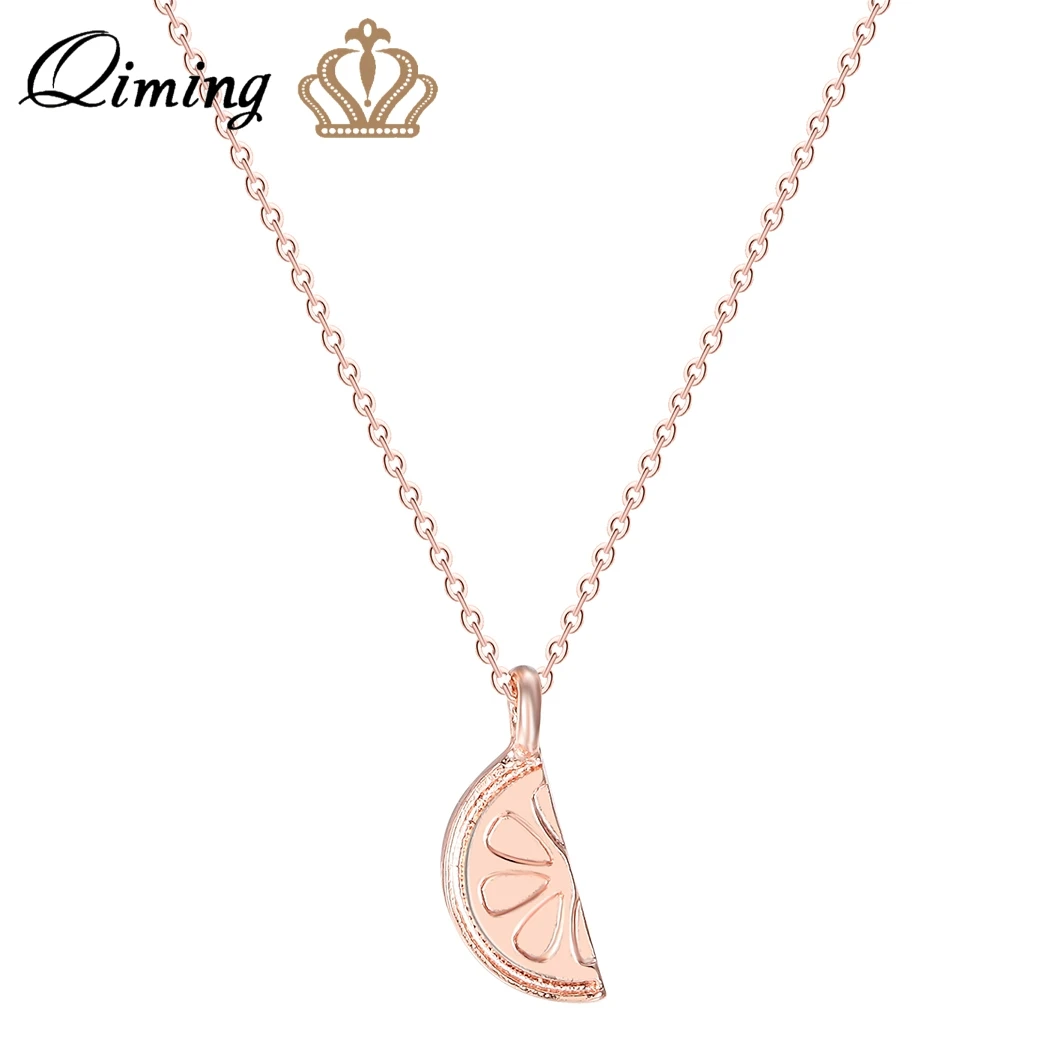 Модное золотое ожерелье QIMING с лимоном для девочек и детей чокер из розового