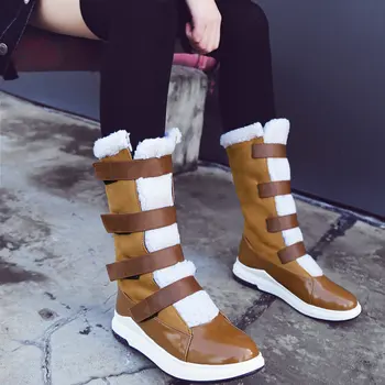 

2020 New Winter Fashion Ladies Snow Boots Fashion Warm Boots Ladies Boots Popular Stitching Round Head PU Leather Large 34-43