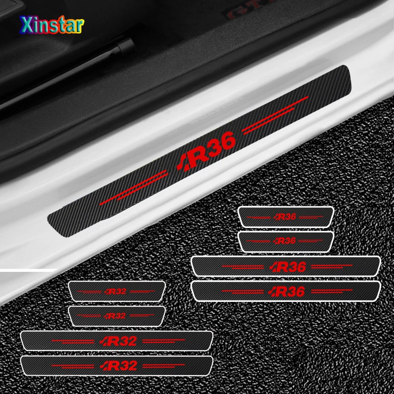 4pcs Carbon Fiber Car Door Sills Sticker For Vw Volkswagen R32 R36