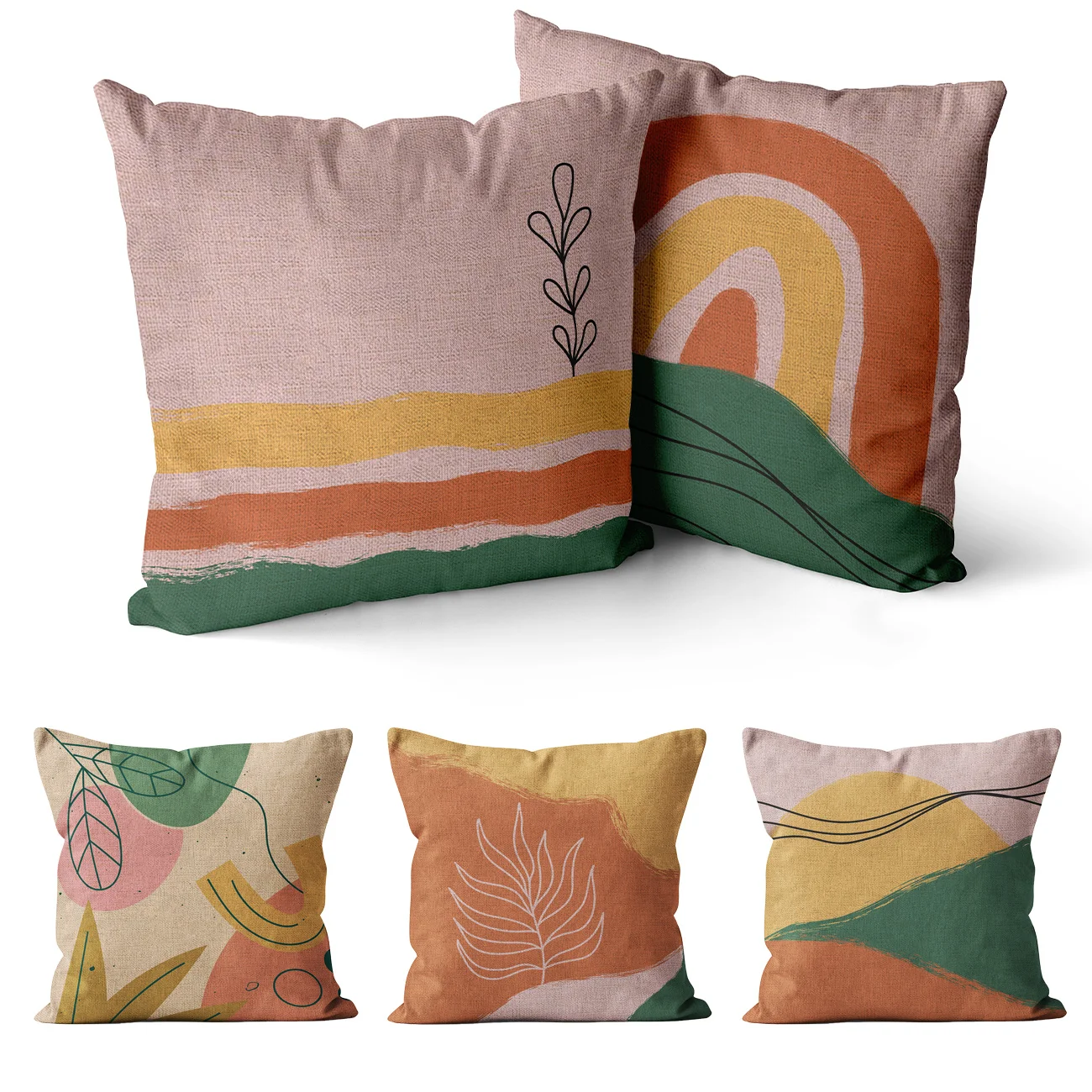 Scandinavian Home Decor Pink Pillow Cover Plant Green Throw Pillowcase 45*45 40*40 Red Color Sofa Bedroom Linen Cushion | Дом и сад