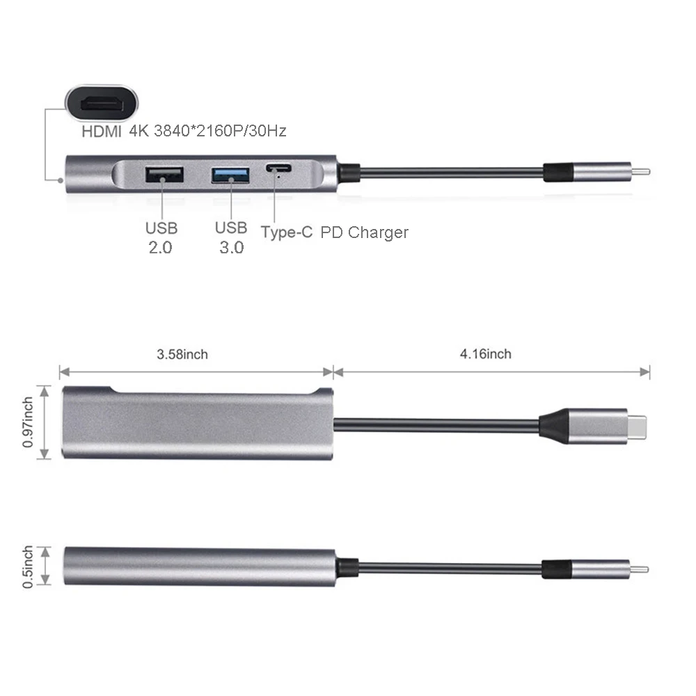 USB C PD зарядное устройство концентратор многопортовый Тип C комбинированный концентратор для MacBook к HDMI 4K Ethernet, USB 3,0 порты