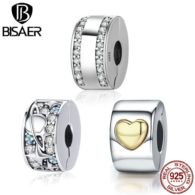 Clip Stopper Charm Beads-Fit Jewelry-Making 925-Bracelet Heart-Star 925-Sterling-Silver
