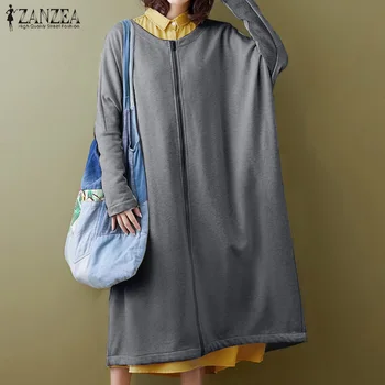 

Women Coats Long Jackets 2020 ZANZEA Female Long Sleeve Zipper Up Long Jackets Ladies Casual Solid Loose Outerwear Plus Size 5XL