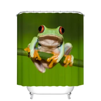 

Animal Decor Shower Curtain Set - Cute Red Eyed Frog Art 3D Print Pattern - Polyester Fabric Bath Curtains Green - 12pcs Hooks