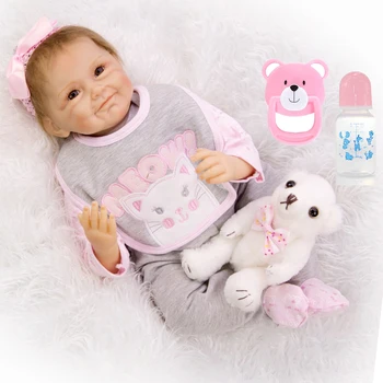 

NPK 55CM Soft Silicone Newborn bebe Reborn Doll Babies alive Dolls 22inch Lifelike Real baby girl Doll for Children Xmas Gift