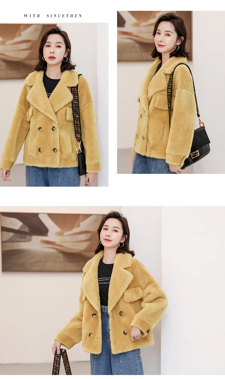 autumn winter coat female short style women's outerwear jacket coats 21% sheep wool shearing fur coat