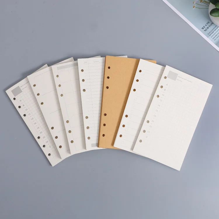 Recambio de cuaderno de hojas sueltas A5/A6/A7 de 6 agujeros, manual de papel, páginas internas, Bloc de notas, núcleo interno, papelería Kawaii, suministros escolares de oficina