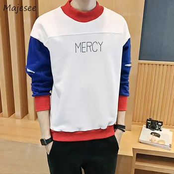 

Hoodies Men 2020 Autumn Letter Printed Leisure Patchwork Loose Students Sweatshirts Mens Plus Size Ulzzang Trendy Soft Clothing