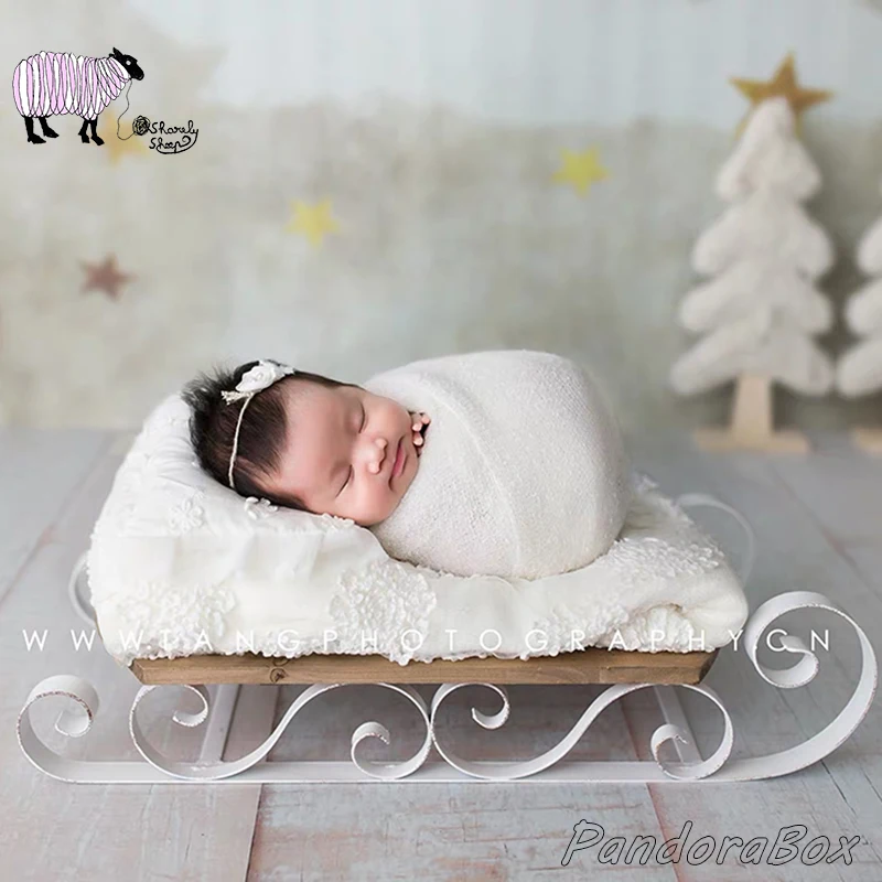 

Xmas Carriage Car Baby Boy Girl Photography Props Newborn Photo Shoot Studio Posing Wood Bed Infant fotografia Accessories